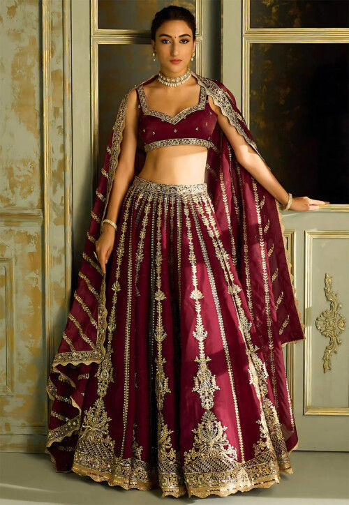 Embroidered Art Silk Lehenga in Maroon