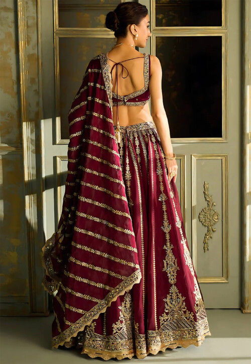 Embroidered Art Silk Lehenga in Maroon
