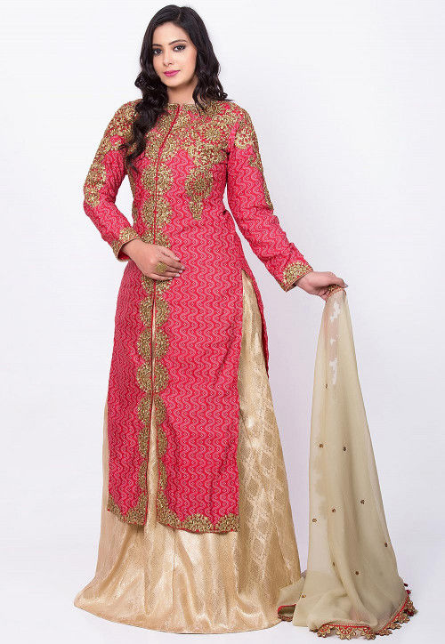 Embroidered Art Silk Lehenga in Maroon