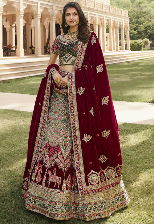 Buy Lehenga Choli - Maroon Sequence Embroidered Wedding Silk Lehenga Choli  Online Shopping