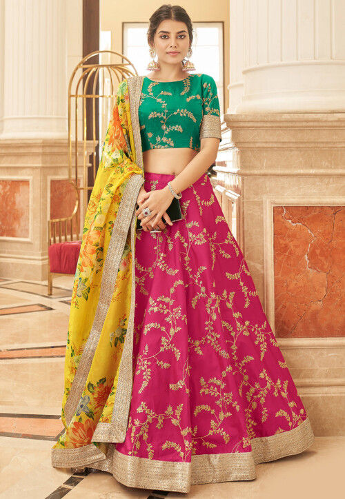 Embroidered Art Silk Lehenga in Pink