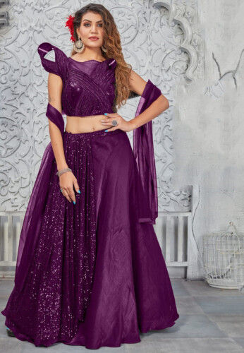 Embroidered Art Silk Lehenga in Purple
