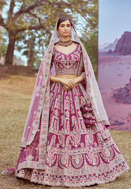 Embroidered Art Silk Lehenga in Purple
