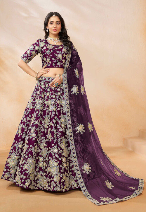 Buy Embroidered Art Silk Lehenga in Purple Online LCC3317 Utsav Fashion