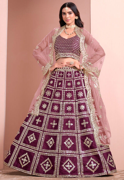 Embroidered Art Silk Lehenga in Purple