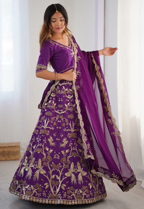 Embroidered Art Silk Lehenga in Purple