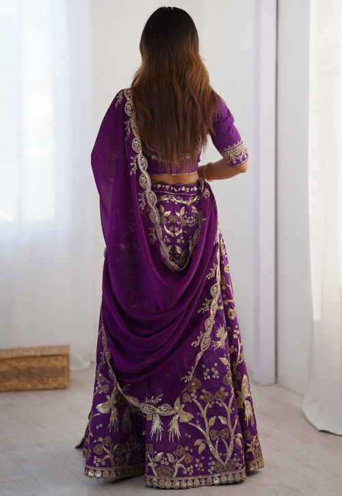 Embroidered Art Silk Lehenga in Purple