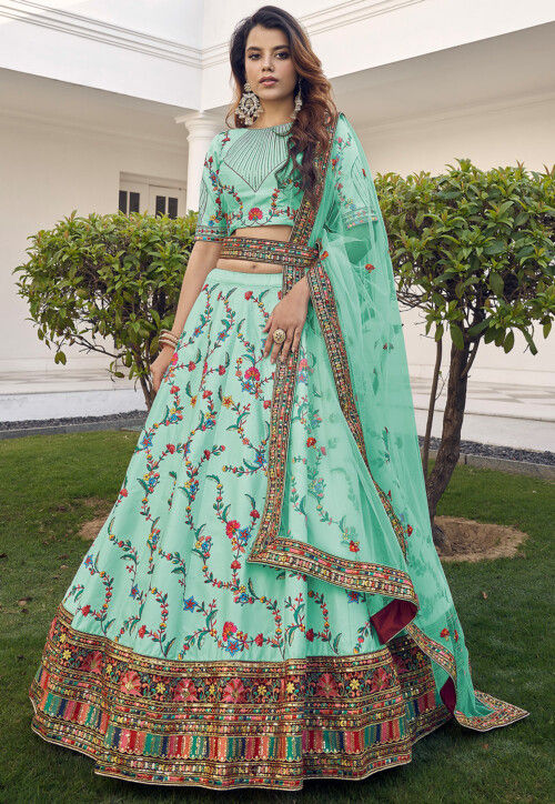 Buy Jade & Sea Green Tania Zardozi Floral Zardozi Embroidered Lehenga Set  Online - RI.Ritu Kumar India Store View