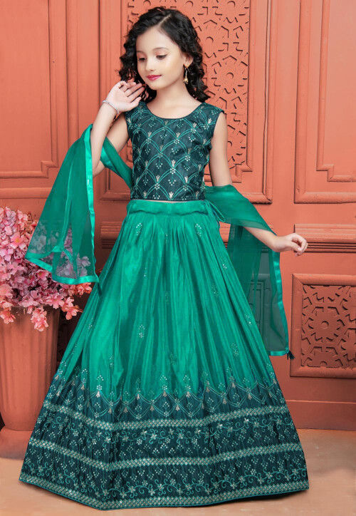 Embroidered Art Silk Lehenga in Teal Blue