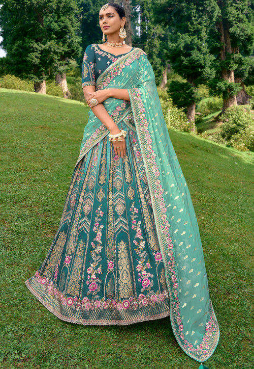 Turquoise Color Wedding Collection Semi - Stiched Lehenga Choli With  Dupatta :: MY SHOPPY LADIES WEAR