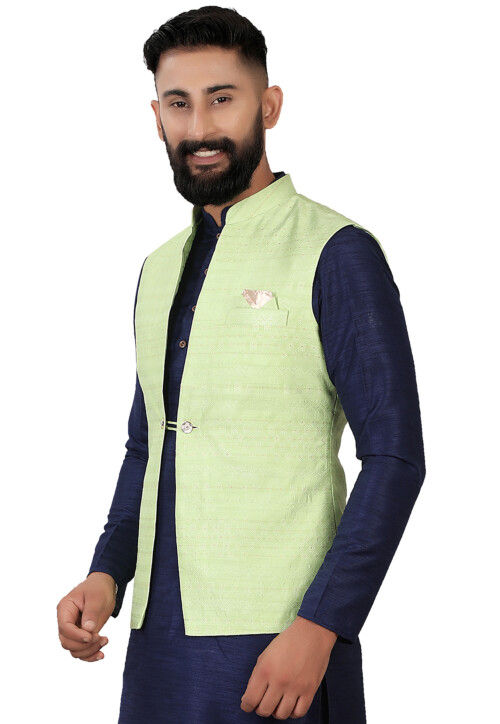 Buy KISAH Solid Men Blue Nehru Jacket online