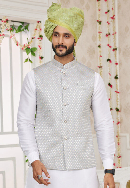 Buy Embroidered Art Silk Nehru Jacket in Light Grey Online : MLY2336 - Utsav Fashion Buy Embroidered Art Silk Nehru Jacket in Light Grey Online : MLY2336 - Utsav Fashion
