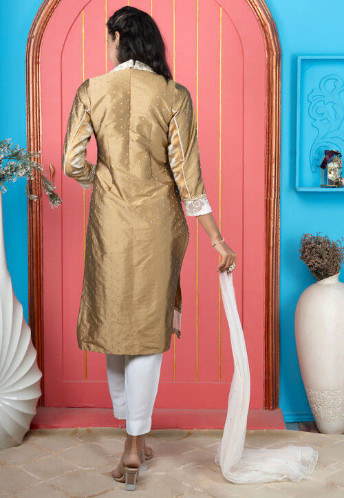 Embroidered Art Silk Pakistani Suit in Beige