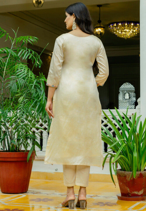Embroidered Art Silk Pakistani Suit in Cream