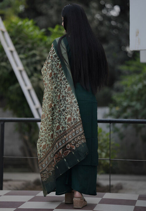 Embroidered Art Silk Pakistani Suit in Dark Green