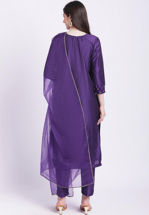 Embroidered Art Silk Pakistani Suit in Dark Purple