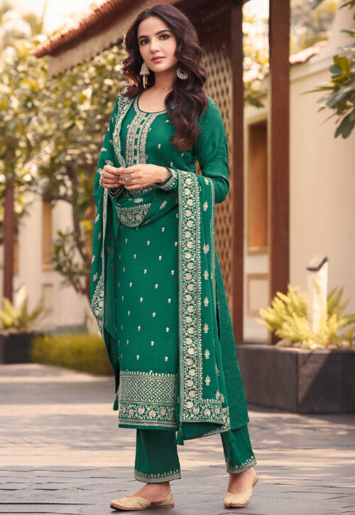 Buy Embroidered Art Silk Pakistani Suit In Green Online Kch10840 Utsav Fashion