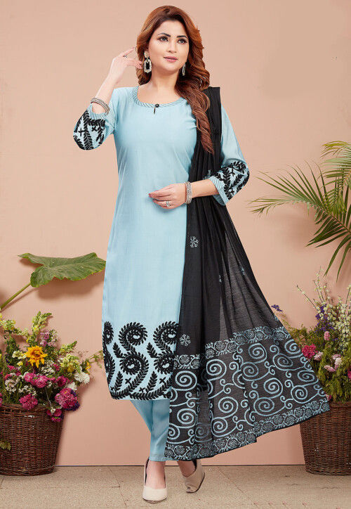 Embroidered Art Silk Pakistani Suit in Light Blue