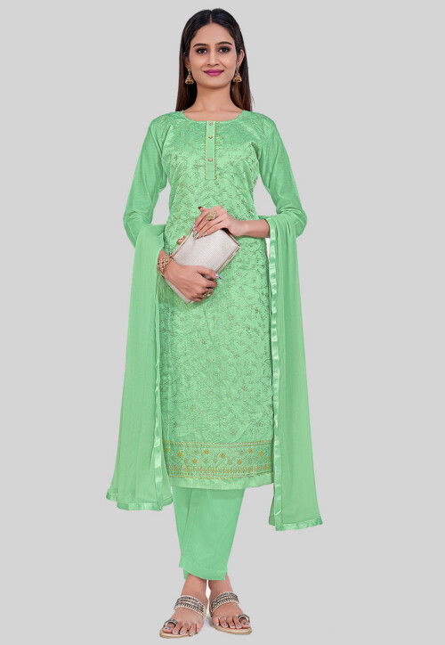 Embroidered Art Silk Pakistani Suit in Light Green
