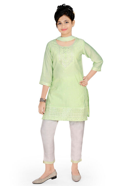 Embroidered Art Silk Pakistani Suit in Light Green