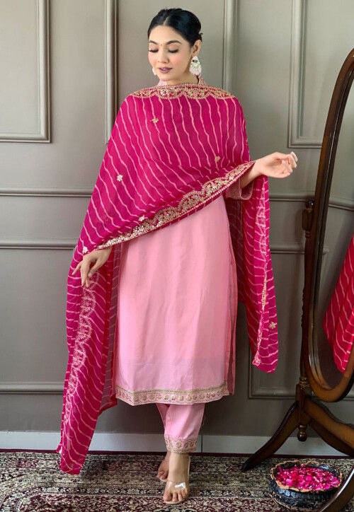 Buy Embroidered Art Silk Pakistani Suit in Light Pink Online