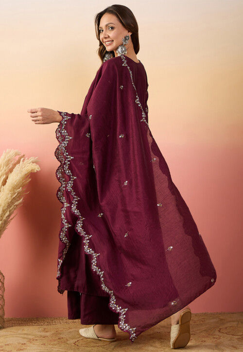 Embroidered Art Silk Pakistani Suit in Maroon