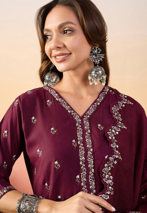 Embroidered Art Silk Pakistani Suit in Maroon