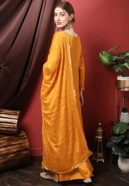 Buy Woven Art Silk Pakistani Suit In Mustard Online Kpv1392 Utsav Fashion