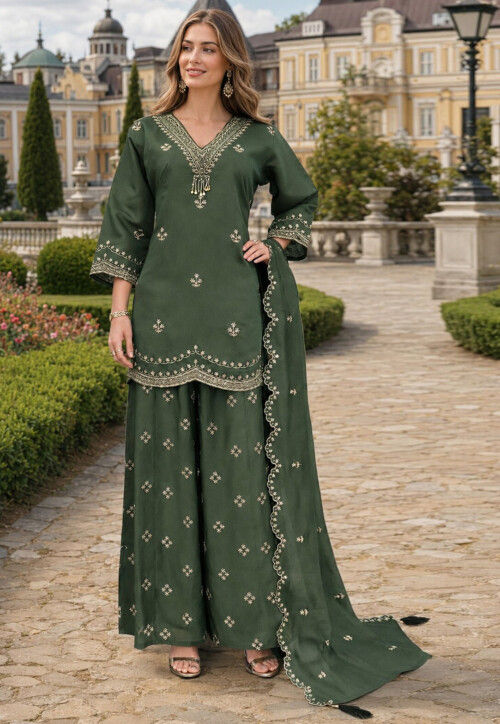 olive green pakistani dress Embroidered Art Silk Suit in JULY 2026