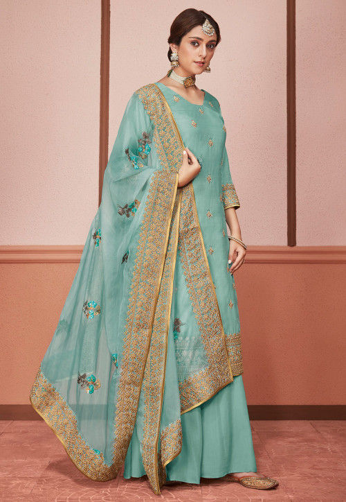 Buy Embroidered Art Silk Pakistani Suit in Pastel Blue Online : KCH4146 ...