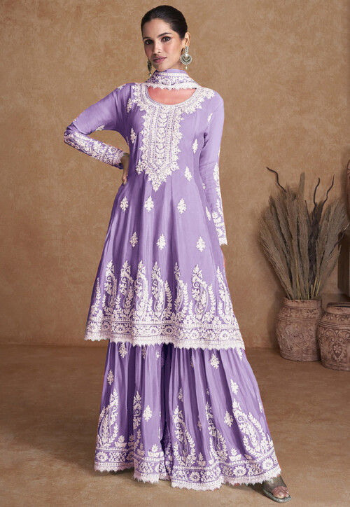 Buy Embroidered Art Silk Pakistani Suit in Purple Online : KCH12323 ...