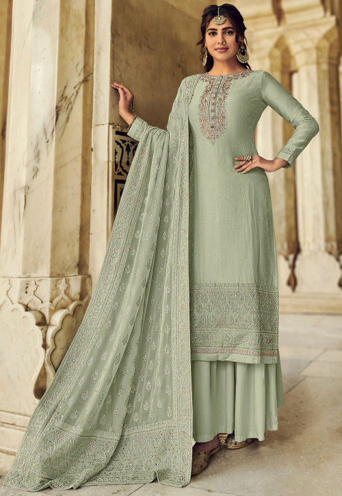 Embroidered Art Silk Pakistani Suit in ...