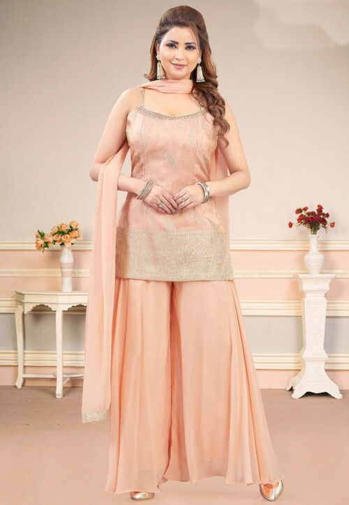 Embroidered Art Silk Pakistani Suit in Peach