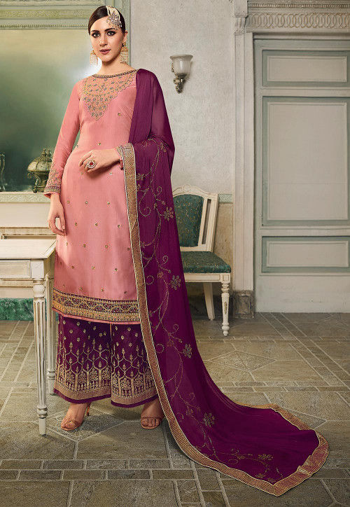 Embroidered Art Silk Pakistani Suit in Pink