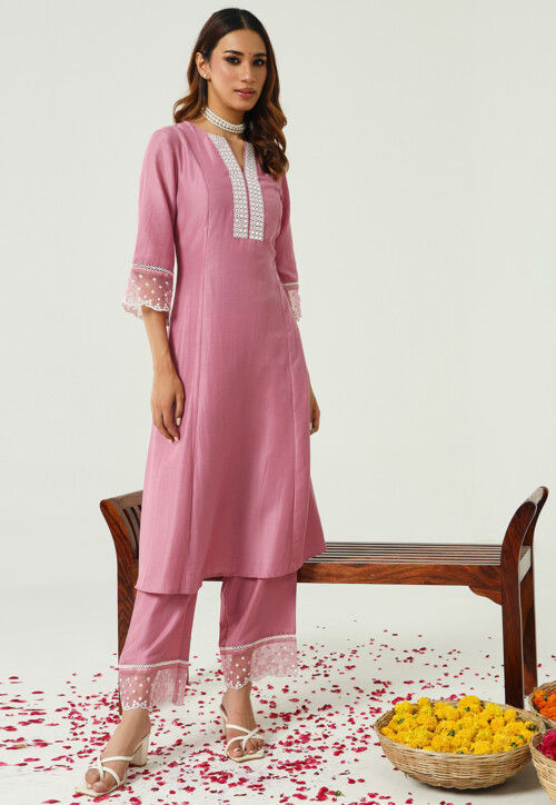 Embroidered Art Silk Pakistani Suit in Pink