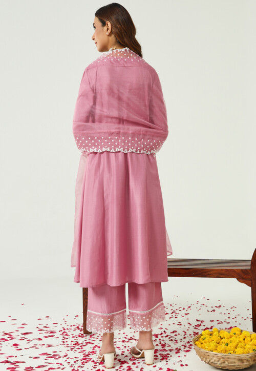 Embroidered Art Silk Pakistani Suit in Pink
