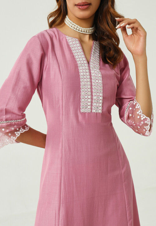 Embroidered Art Silk Pakistani Suit in Pink