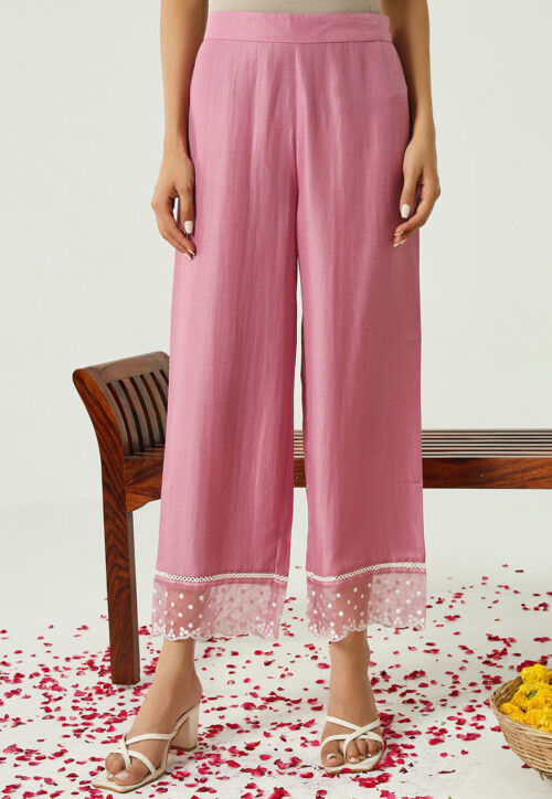 Embroidered Art Silk Pakistani Suit in Pink