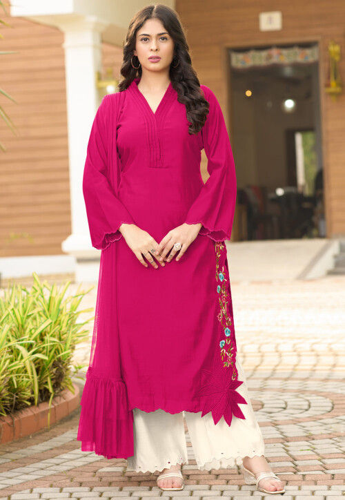 Embroidered Art Silk Pakistani Suit in Pink
