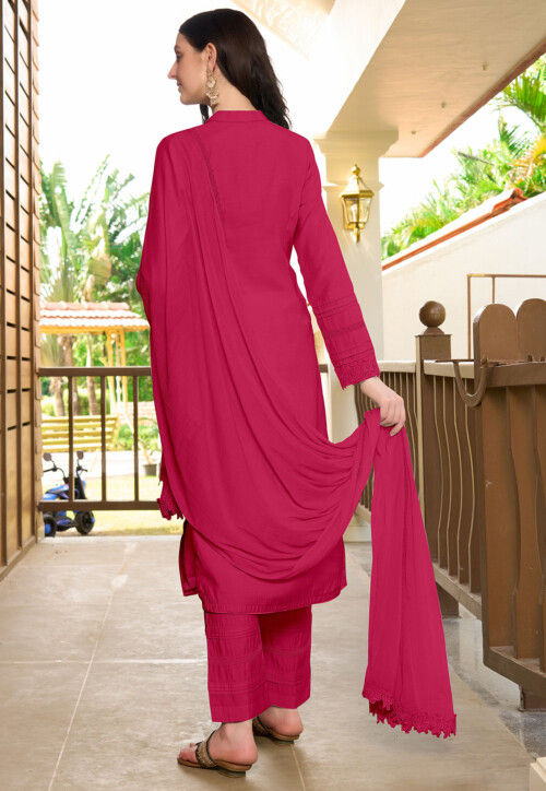 Embroidered Art Silk Pakistani Suit in Pink