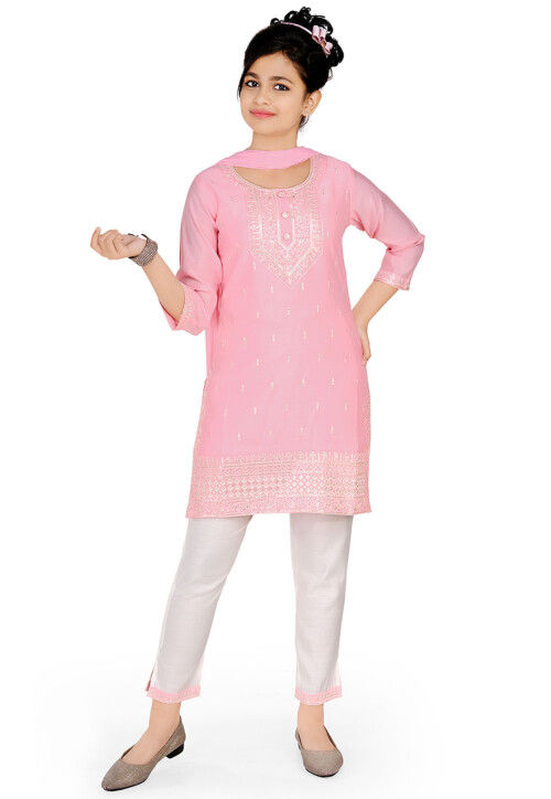 Embroidered Art Silk Pakistani Suit in Pink