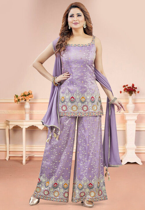 Embroidered Art Silk Pakistani Suit in Purple