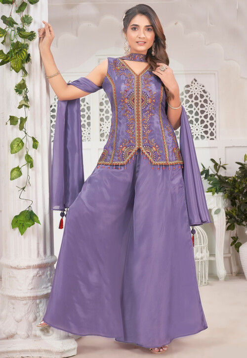 Embroidered Art Silk Pakistani Suit in Purple