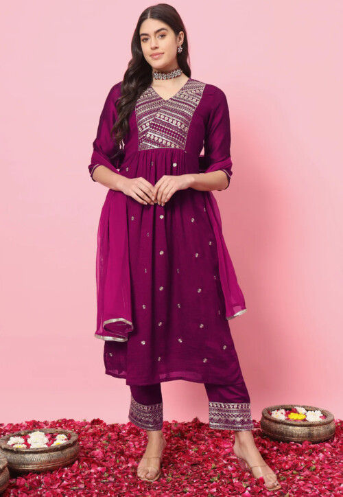 Embroidered Art Silk Pakistani Suit in Purple