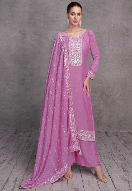 Buy Embroidered Art Silk Pakistani Suit In Purple Online Kch11980 Utsav Fashion