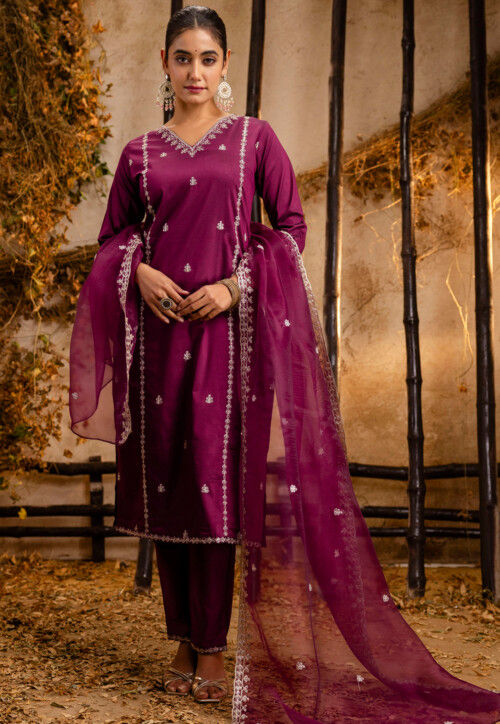 Embroidered Art Silk Pakistani Suit in Purple