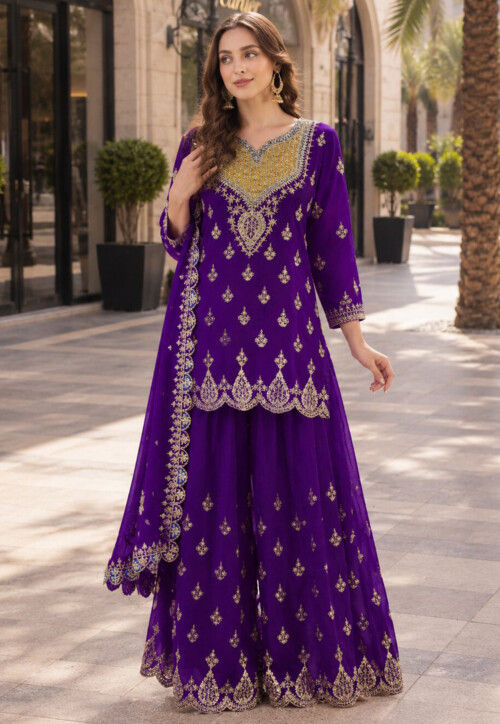 purple silk dress pakistani Purple Silk Embroidered Salwar Kameez: Pakistani Wedding Party Dress Eid