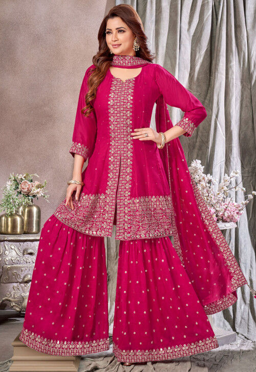 Embroidered Art Silk Pakistani Suit in Purple