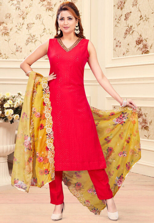 red silk dress pakistani Pakistani Red Sheesha Silk Farshi Suit | Pure Sheesha Silk | Eid & Wedding Wear | Party Dress for Women