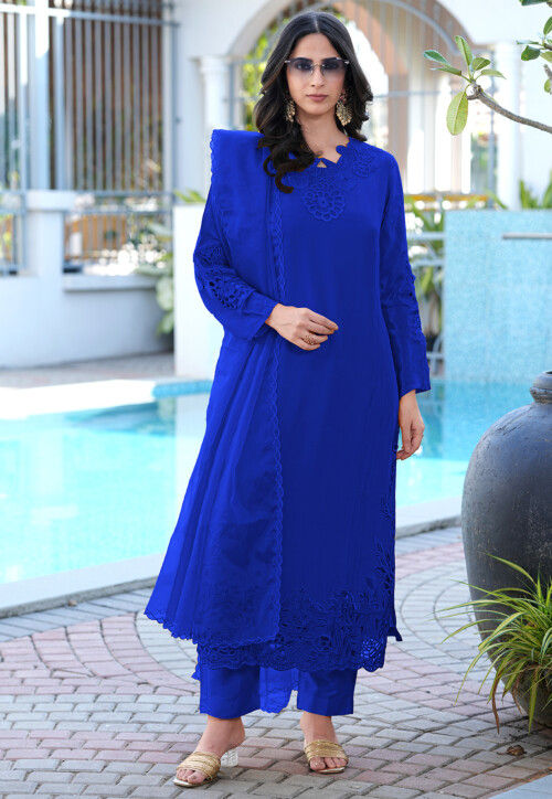 dark blue pakistani dresses Buy Embroidered Art Silk Suit in Royal Online : KNF1074 Color:Blue / Brown dSize_aXS Wedding dress Blue Satin Dresses Indian wedding suit